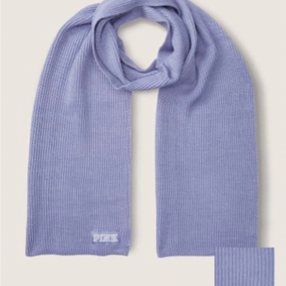 BNWT PINK RIBBED PERIWINKLE SCARF POLYESTER/ACRYLIC 72”L AND 10.5” W-LOGO PATCH
